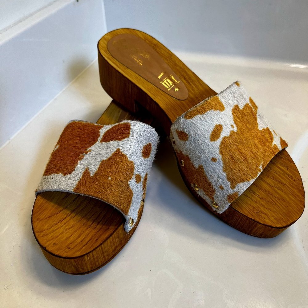 Seychelles wooden sole cow hide sandal